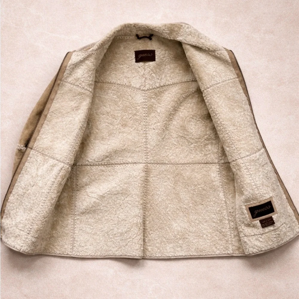 Vintage Guess Y2K Suede Leather Pennylane Tan Jacket